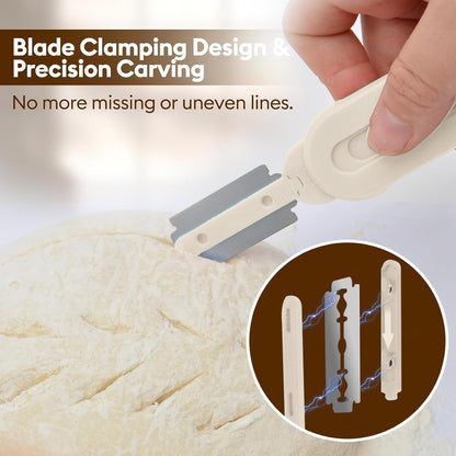 MOJOHAND Bread lame for Dough, Magnetic & Reusable Bread Lame Dough Scoring Tool, Anti-Slip Handle with Long Retractable Razor blades, Sourdough Scoring tool for Bread Making(Off-white)