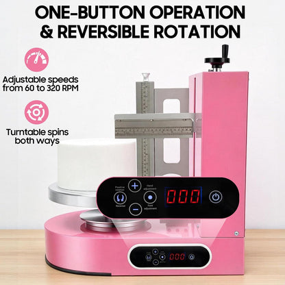 Cake Decorating Machine, Automatic Cake Cream Frosting Machine,Cake Icing Machine with Adjustable Scraper, for 4" to 12" Cake, 60-320rpm for Cake Dessert Shops, Home (Pink)
