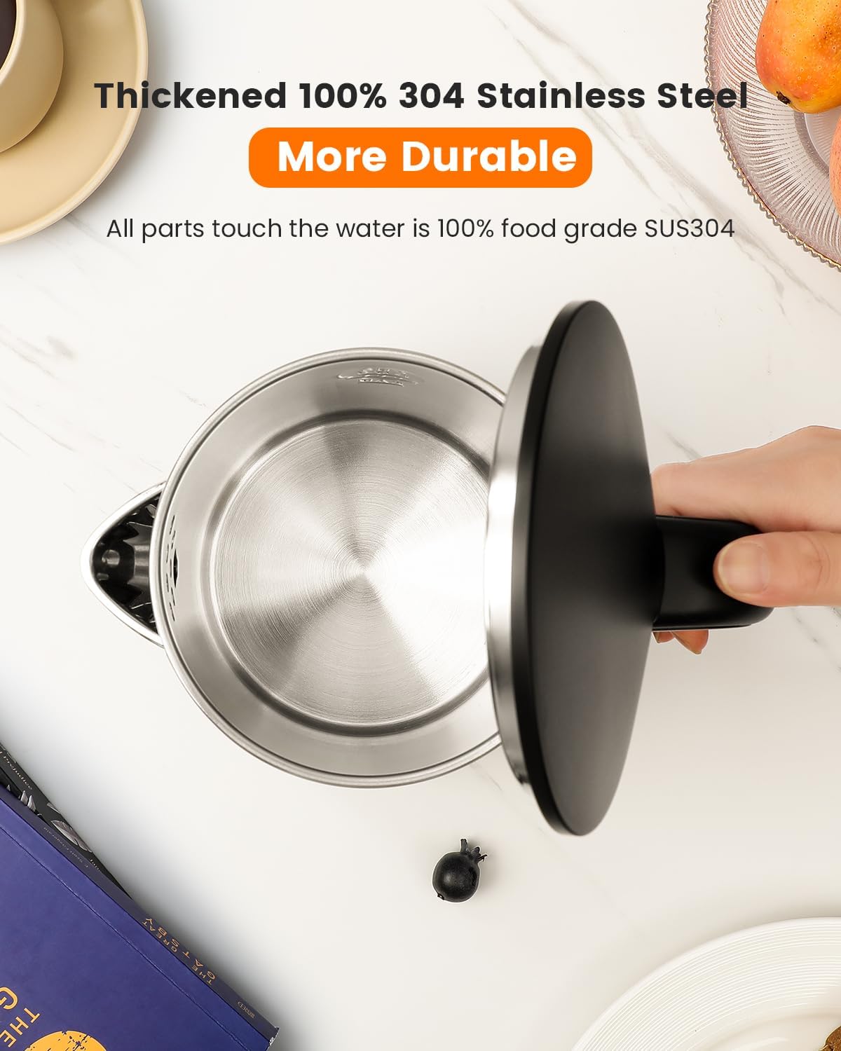 Electric Kettle Stainless Steel, 1.0L Small Water Boiler 1200W Fast Boiling, Double Wall Tea Kettle Pot Automatic Shut Off
