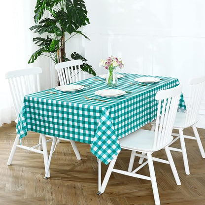 Romanstile Rectangle Vinyl Tablecloth, 100% Waterproof Buffalo Gingham Plastic Table Cloth, Heavy Duty Wipeable Checkered Table Covers for Outdoor, Camping, Picnic, Patio - 60 x 84, Teal Green