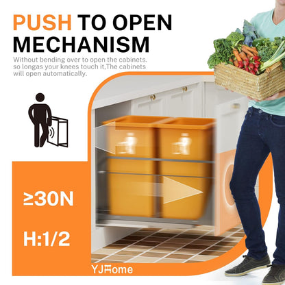 YJHome Pull Out Trash Can Under Cabinet with Push to Open Slides, Garbage Can Not Included, Double Cabinet Trash Can Pull Out Kit with Door Mounting Kit, Requires Minimum Cabinets Opening 18" W