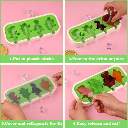Sakolla 2 Pack Silicone Popsicle Molds with Sticks & Lid, 4-Cavity Mini Popsicle Molds for Kids - Cars, Ships, Train