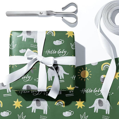 WRAPAHOLIC Kraft Baby Shower Wrapping Paper - Mini Roll - 3 Rolls - 17 Inch x 120 Inch - Jungle Animal Wrapping Ppaer for Neutral Baby Shower, Kids Boys Girls Birthday