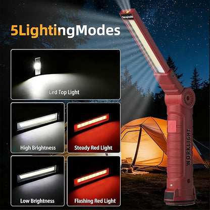 Rechargeable Work Light for Mechanics, Tool Fathers Day Dad Gifts for Men Him Husband Birthday Torch Grill Light Inspection Lamp with Magnetic Base Hook, 5 Modes 360° Rotate Car Repair 2 Pack