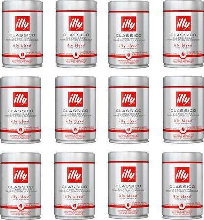 illy Whole Bean Coffee, Classico Medium Roast, 8.8oz, 12 Pack | 100% Arabica, Premium Italian Coffee, Ideal for Espresso, Drip, Moka and French Press Brewing
