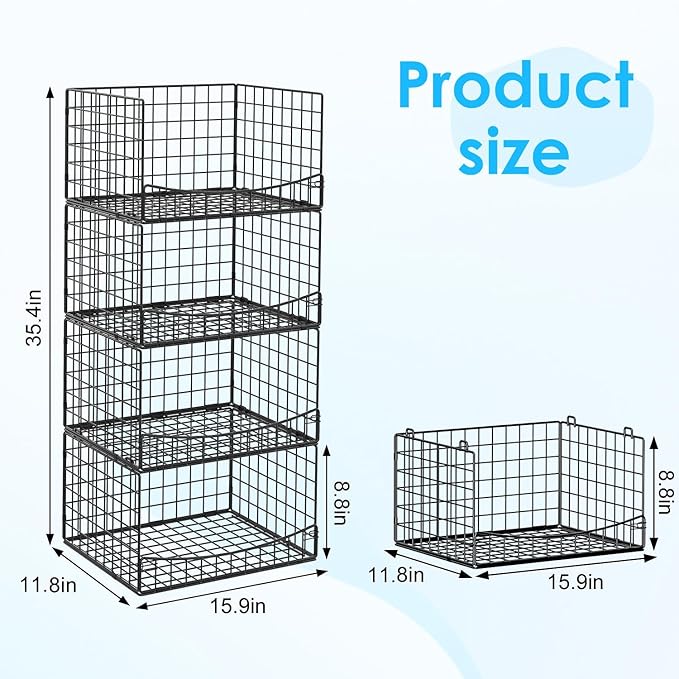 JKsmart 4-Tier Stackable Closet Organizers and Storage Shelves, Extend Clothing Closet Shelf Bins for Jeans Pants Sweaters - Wardrobe Cupboard Clothes Organizer System-Wider Mouth Design