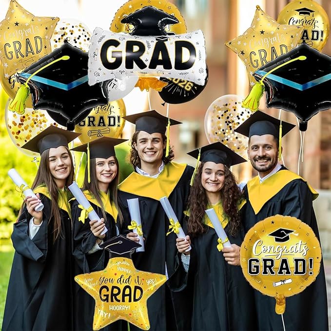 6pcs Graduation Cap Decorations Set, Graduation Balloon And Congrats Grad Balloons, Grad Foil Balloons For College High School Party Decorations 2026