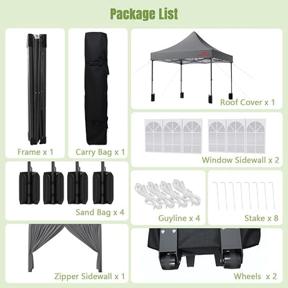 10x10 Heavy Duty Pop Up Canopy with 4 Sidewalls, 550D Commercial Easy Up Canopy Tent, Waterproof Outdoor Party Event Tent with Roller Bag, Grey