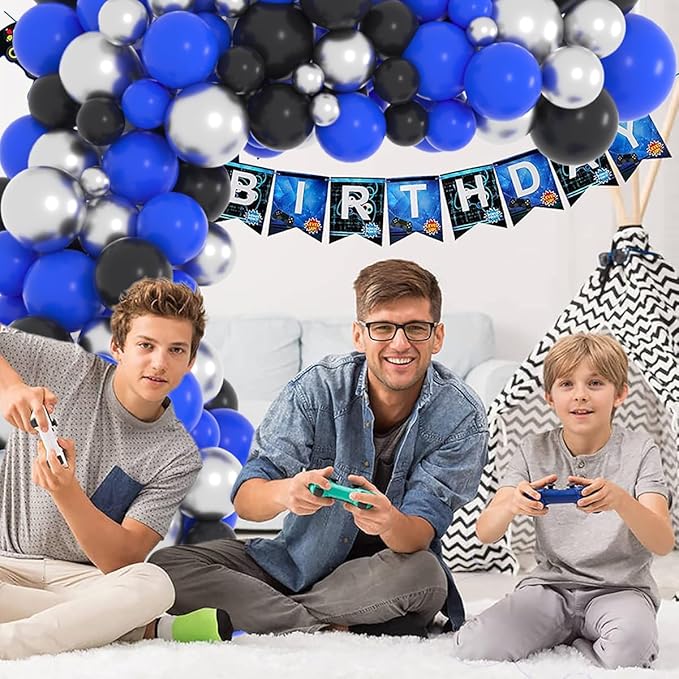 Blue Black Silver Balloon Garland Arch Kit - Royal Blue and Black Balloon Silver Balloons for Boy 21th 30th 40th Birthday Retirement Graduation Prom Video Gaming Party Decorations