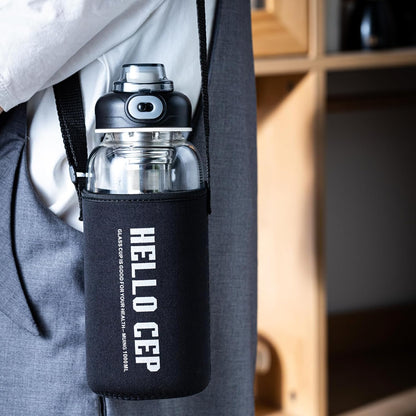 34oz tea bottle with infuser - Large Capacity Glass Water Bottle, With Time Mark, Stainless Steel Tea Strainer,Sleeve, BPA Free