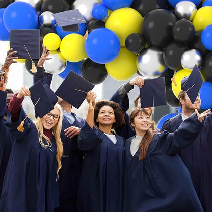 Blue Yellow Black Silver Balloon Garland Arch - Blue Black Balloons Metallic Silver Black Balloon for Birthday Graduation Retirement New Year Party Decorations