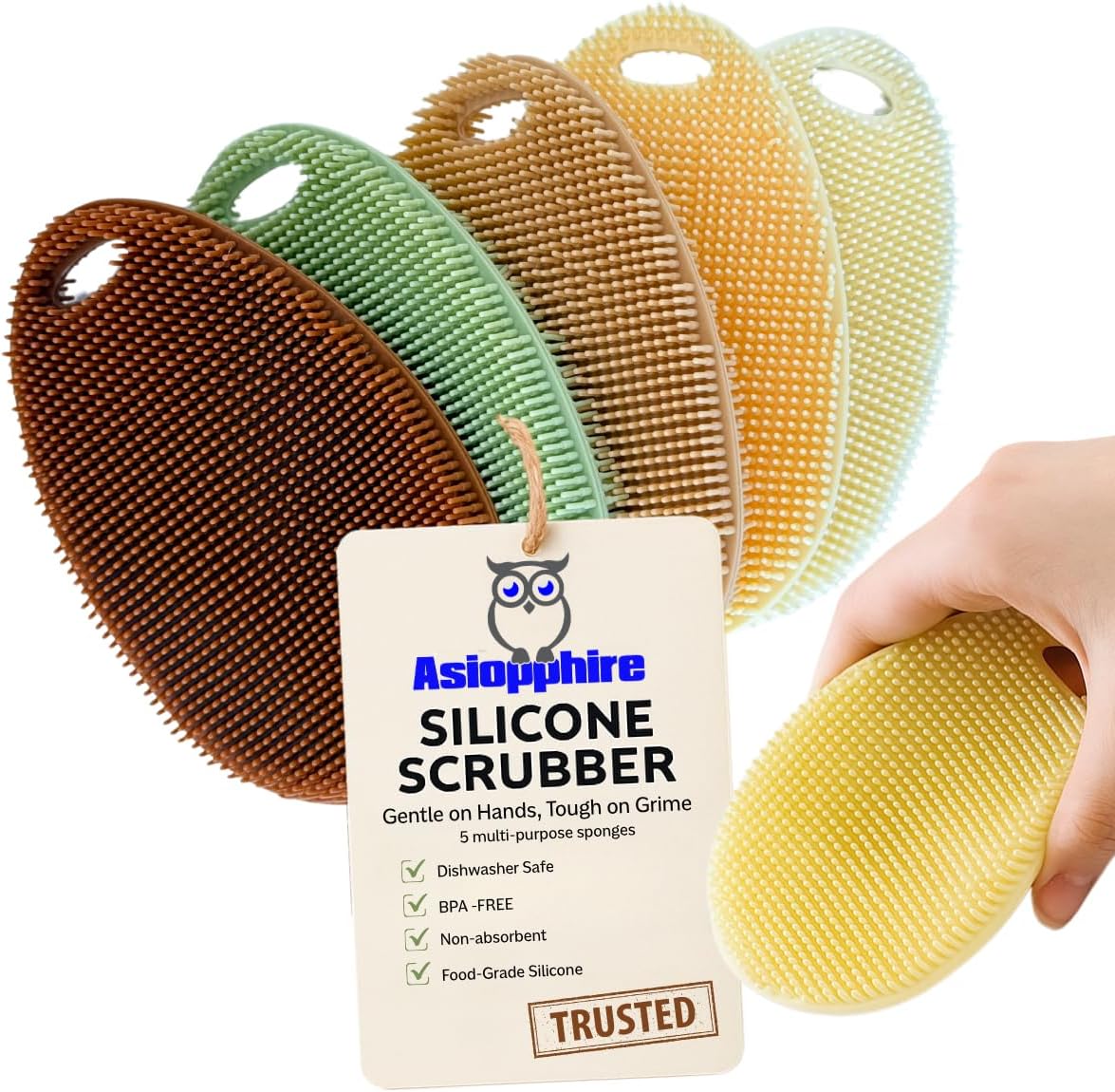 Food Grade Silicone Dish Scrubber - BPA-Free Kitchen Scrubbers for Dishes and Housecleaning (4-Pack Ovals)