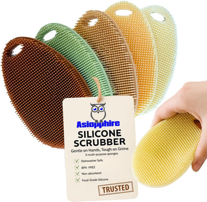 Food Grade Silicone Dish Scrubber - BPA-Free Kitchen Scrubbers for Dishes and Housecleaning (4-Pack Ovals)