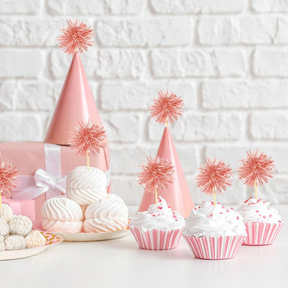 80 Pcs Firework Cupcake Topper Rose Gold Graduation Cake Decorations Foil Frill Toothpicks for Party Decoration, Cake Toppers, Picnics, Bar, Birthday