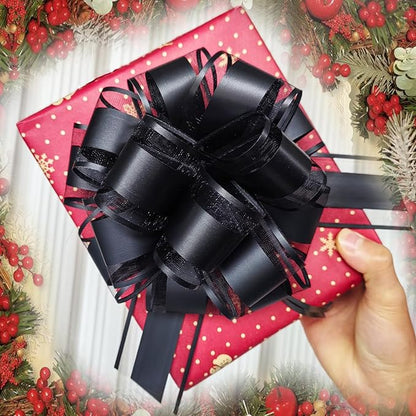 6 PCS Large Pull Bows, Black Bows for Gift Wrapping, 6 Inch Gift Bows, Gift Wrap Bows for Wrapping Boxes, Flower Baskets Decorations, Christmas, Wedding, Presents