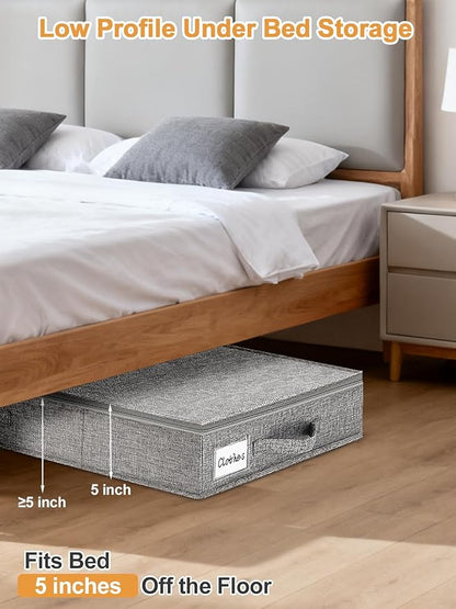 punemi 5 inches High Low Profile Under Bed Storage, Underbed Storage Containers With Sturdy Sidewalls & Bottom, Slim Under Couch Sofa Storage, Shallow Clothes Storage Bins, 2Pack, Grey