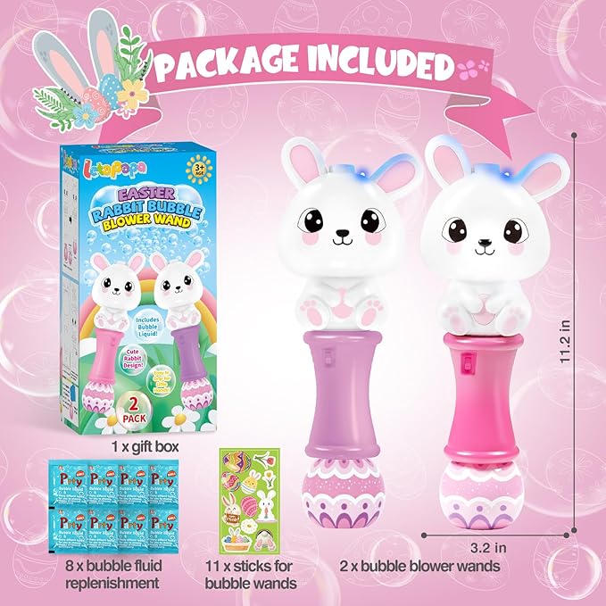 Letapapa 2 Pack Bubble Wands for Kids, 11.2 inch Automatic Bubble Blower with Light for Girls, Bubble Toy for Easter Party Favor Basket Stuffers(Purple&Pink)