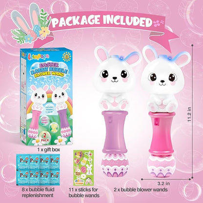 Letapapa 2 Pack Bubble Wands for Kids, 11.2 inch Automatic Bubble Blower with Light for Girls, Bubble Toy for Easter Party Favor Basket Stuffers(Purple&Pink)