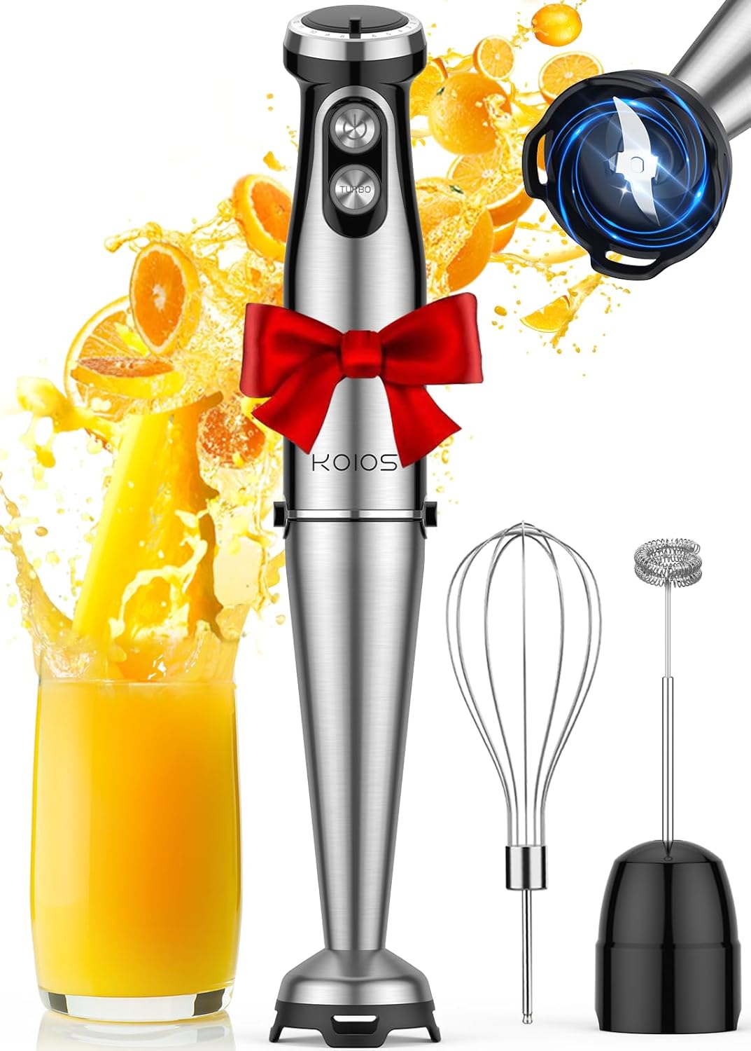 Koios Immersion Blender, 1000W Anti-scratch 3-in-1 Hand Blender, Upgraded 12 Speed Stainless Steel Blade Stick Blender with Turbo Mode