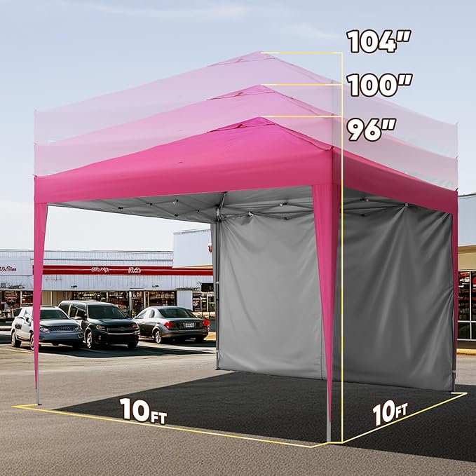 Quictent 10x10 Pop Up Canopy Tent with 1 Sidewall, Instant Setup Gazebo for 1 Person, Portable & Compact, Waterproof & UV Protection, Ideal for Camping, Beach, Parties, and Outdoor Events