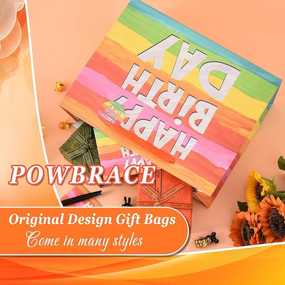 Powbrace 13" Colorful Happy Birthday Gift Bags with with Tissue Paper and Greeting Card for Party,Happy Birthday Gift Bag for Men Women,Gift Bags Medium size (1 PCS Colorful)