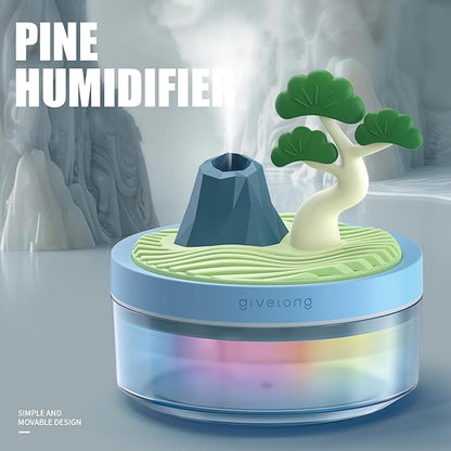 Mini Desk Humidifier with Pine Tree Landscape Decoration, Colorful Light, 320ml Capacity, Cool Mist, USB Powered. Perfect for Bedroom, Office & Car