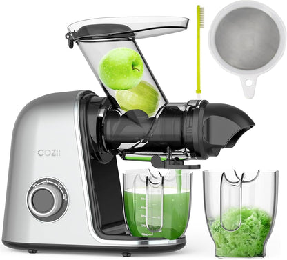 COZII Cold Press Juicer Extractor, Slow Masticating Juicer Soft/hard Mode, 3.6" Large Feed Chute For Vegetable and Fruit, Easy to Clean, Quiet Motor, High Juice Yield, Dishwasher Safe