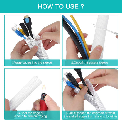 20ft - 1/2 inch White Cable Sleeve, Cable Organizer for Desk PC TV Computer, Wire Protector Cable Wrap Cover, Cord Management for Home Office