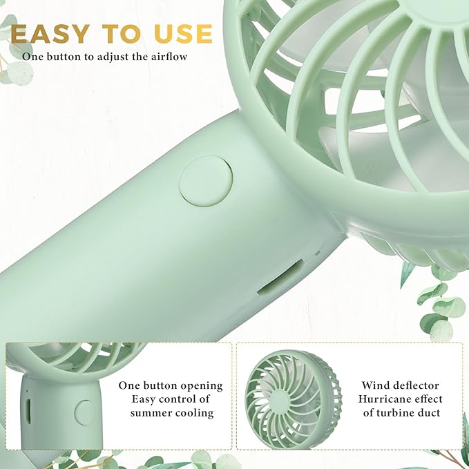 Tujoe 36 Pcs Mini Powerful Handheld Fan 3 Speed Personal Small Portable Rechargeable Fan with Base USB for Women Eyelash Makeup Office Travel Beach Indoor Outdoor (Sage Green)