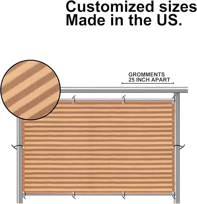 Eden's Decor Balcony Privacy Screen Brown/Khaki 2'6"x 22' Cover Mesh Windscreen Weather-Resistant UV Protection for Backyard Deck, Patio, Balcony, Pool, Porch, Fence, Railing, Gardening