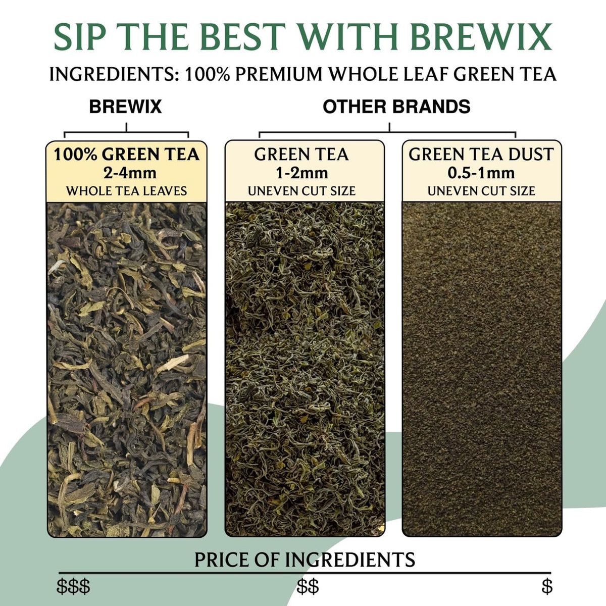 Brewix, Green Tea Loose Leaf (50+ Cups, 3.53oz/100g) Gluten Free I High Elevation Grown Green Tea Leaves, Pure Single Origin Sourced Direct from India