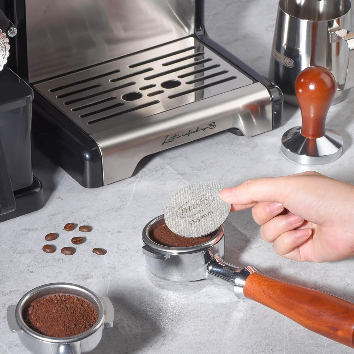 53.5mm Espresso Puck Screen, Espresso Filter for 54mm Portafilter Filter Basket, Reusable Espresso Screen with 1.7mm Thickness 150μm 316 Stainless Steel