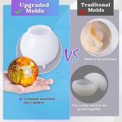 LET'S Resin 9 Pcs Sphere Silicone Molds for Resin, Upgraded Seamless 3D Sphere Resin Molds Silicone