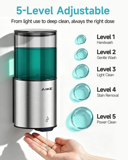 AIKE Automatic Wall Mount Liquid Soap Dispenser for Home and Commercial Bathroom 13.5oz IPX7 Waterproof,Brushed Stainless Steel