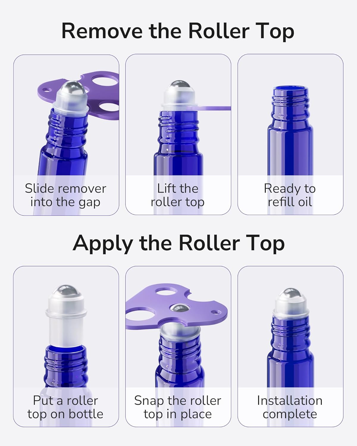 ULG Essential Oil Roller Bottles 48 Pack 10ml Cobalt Blue Glass Empty Bottles with Stainless Steel Roller Balls (10 Extra Roller Balls, 4 Openers, 4 Droppers, 48 Waterproof Labels)