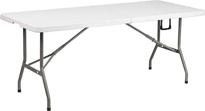 Flash Furniture Elon 6' Rectangular Plastic Folding Event Table with Carrying Handle, Bi-Fold Banquet Table for Indoor/Outdoor Events, White