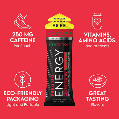 NewTrition® Extra Strength Energy Shots, 250mg Caffeine Energy Shots with Vitamin B & Amino Acids, Sugar-Free Vitamin Energy Shot, 1.7 fl oz (Pack of 12, Mystic Melon)
