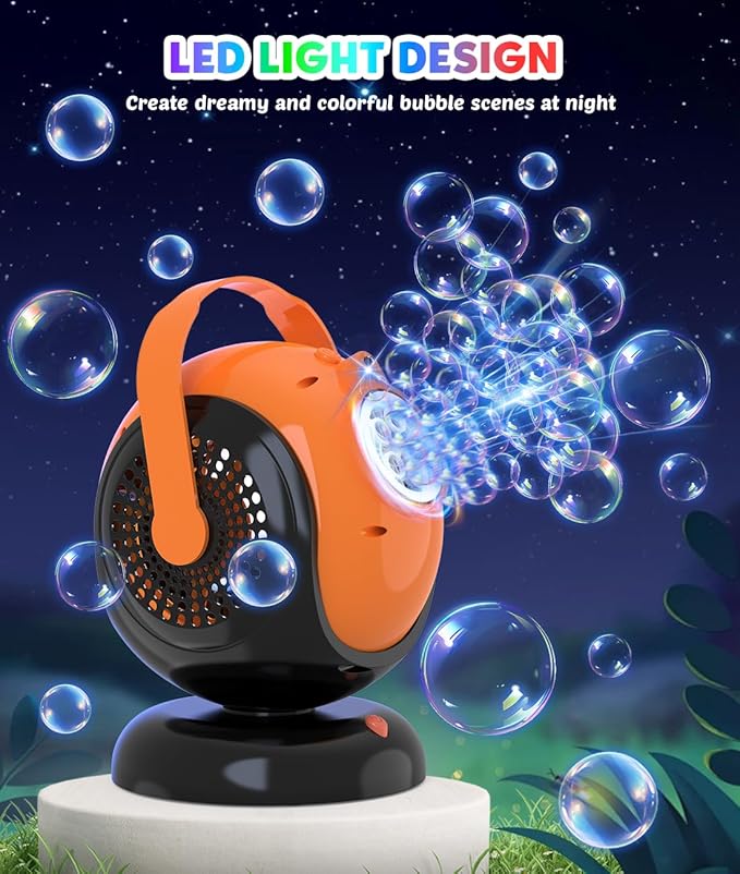 Halloween Bubble Machine, Bubbles Blower for Kids, Toddlers - 360° Rotation, 75° Adjustment, with LED Light - Bubble Toys Gifts for Boys, Girls, Outdoor, Birthday, Party