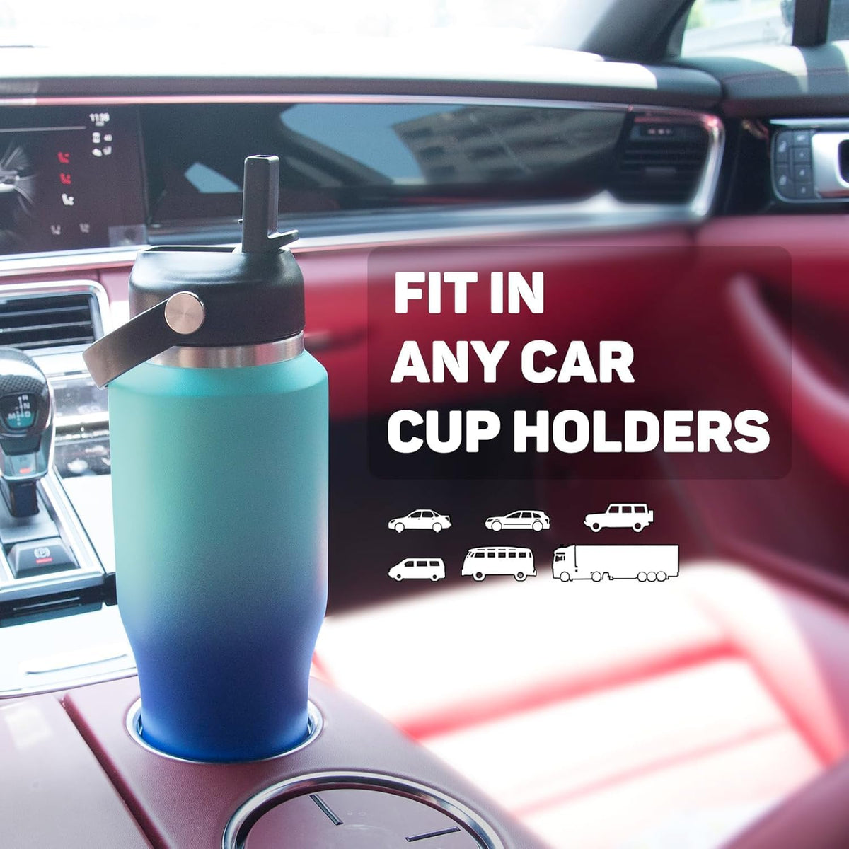 Insulated Water Bottle 40oz with Straw/Spout Lids, Stainless Steel Water Bottles Keep Cold 24h&Hot 12h