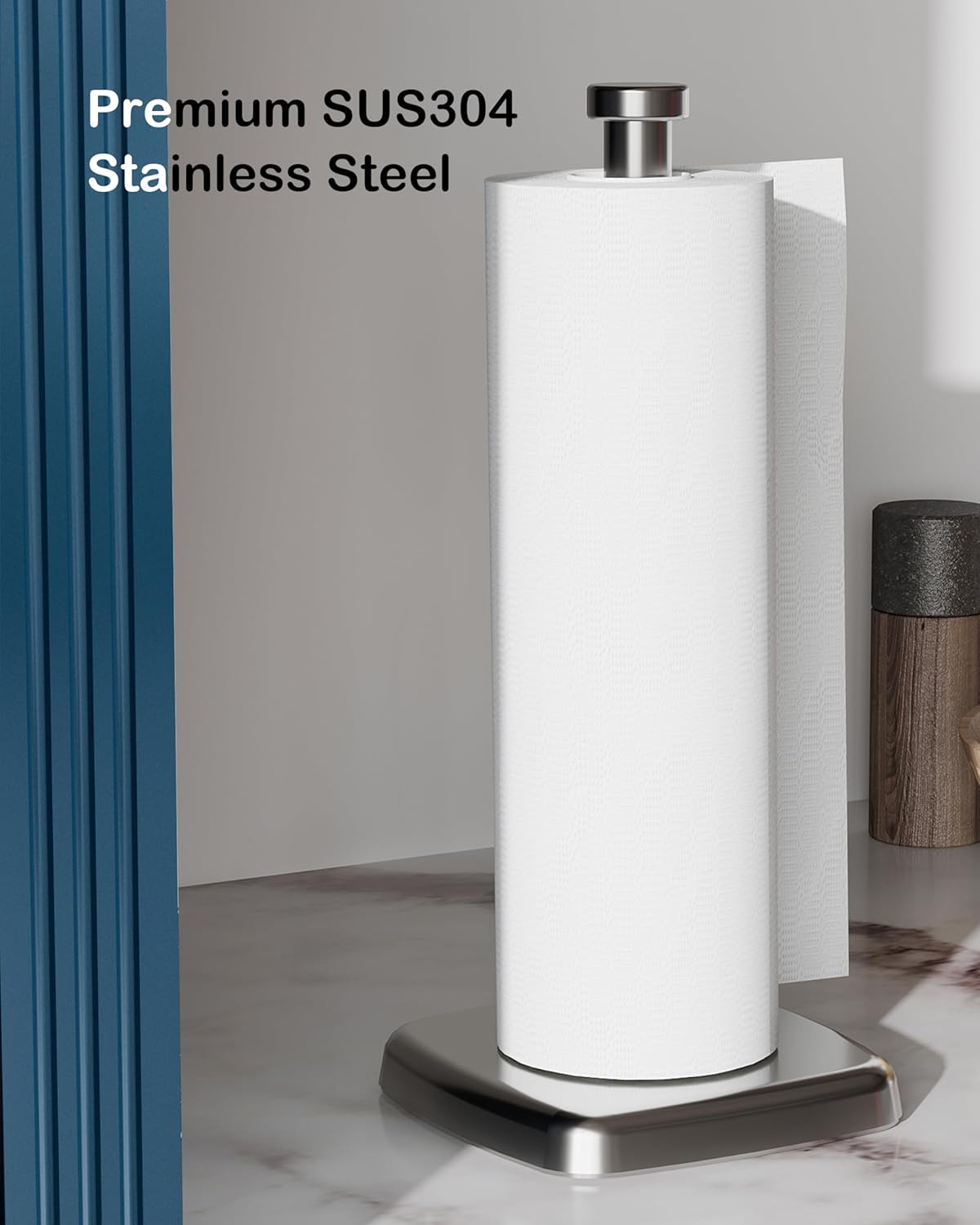 Paper Towel Holder Countertop, Paper Towel Dispenser Standing Weighted Base Non-Slip, Fit Most Size Tissue Roll, Stainless Steel Paper Towel for Home Kitchen Countertop Tabletop, Sliver