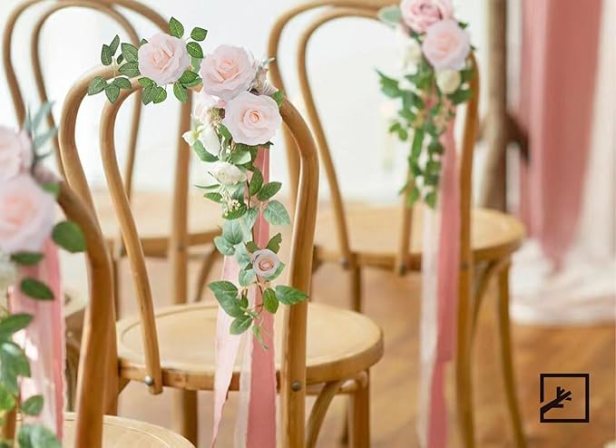 ZIFTY 5Pcs 32.5FT Pink Flower Garland Fake Rose Vines for Tea Party Mother's Day Decorations Faux Artificial Floral Garland Hanging Rose Ivy for Baby Shower Wedding Arch Ceremony Outdoor Wall Decor