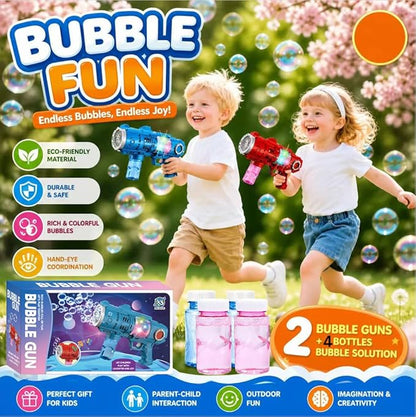 2 Packs Bubble Gun for Kids, 20Hole Automatic Bubble Machine Gun Blaster with LED Light, Leak-Proof Bubble Blower for Toddlers Boys Girls Ages 4-12,Easter Basket Stuffers Party Favor Outdoor Kids Toys