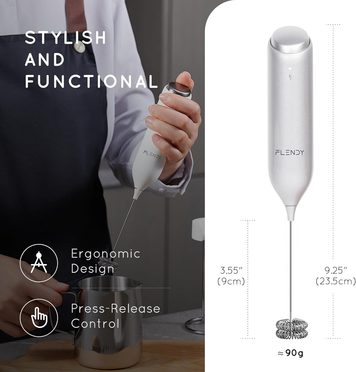 Rechargeable Milk Frother Handheld With USB-C Charging Stand, Electric Drink Mixer, Mini Whisk for Coffee, Matcha, etc