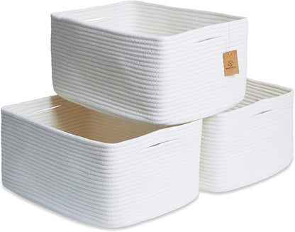 NaturalCozy Storage Baskets 16.8”x13”x7.6” Cotton Rope Woven Baskets for Organizing 3-Pack | Toy Storage Bins | Basket for Shelves, Laundry, Blanket, Clothes, Closet, Kitchen, Bathroom, Gifts