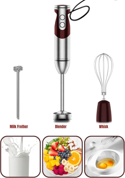 MegaWise Pro Titanium Reinforced 3-in-1 Immersion Corded Hand Blender, Powerful Motor with 80% Sharper Blades, 12-Speed Corded Blender