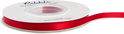 Ribbli Double Faced Red Satin Ribbon,1/4” x Continuous 25 Yards,Use for Bows Bouquet,Gift Wrapping,Floral Arrangement