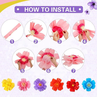 Crowye 12 Pcs Large Colorful Tissue Paper Flowers Decorations Giant Fiesta Craft Crepe Paper Flowers for Wall Decor Backdrop Mexican Wedding Birthday Carnival Party (10'' 20'',Cute Color)