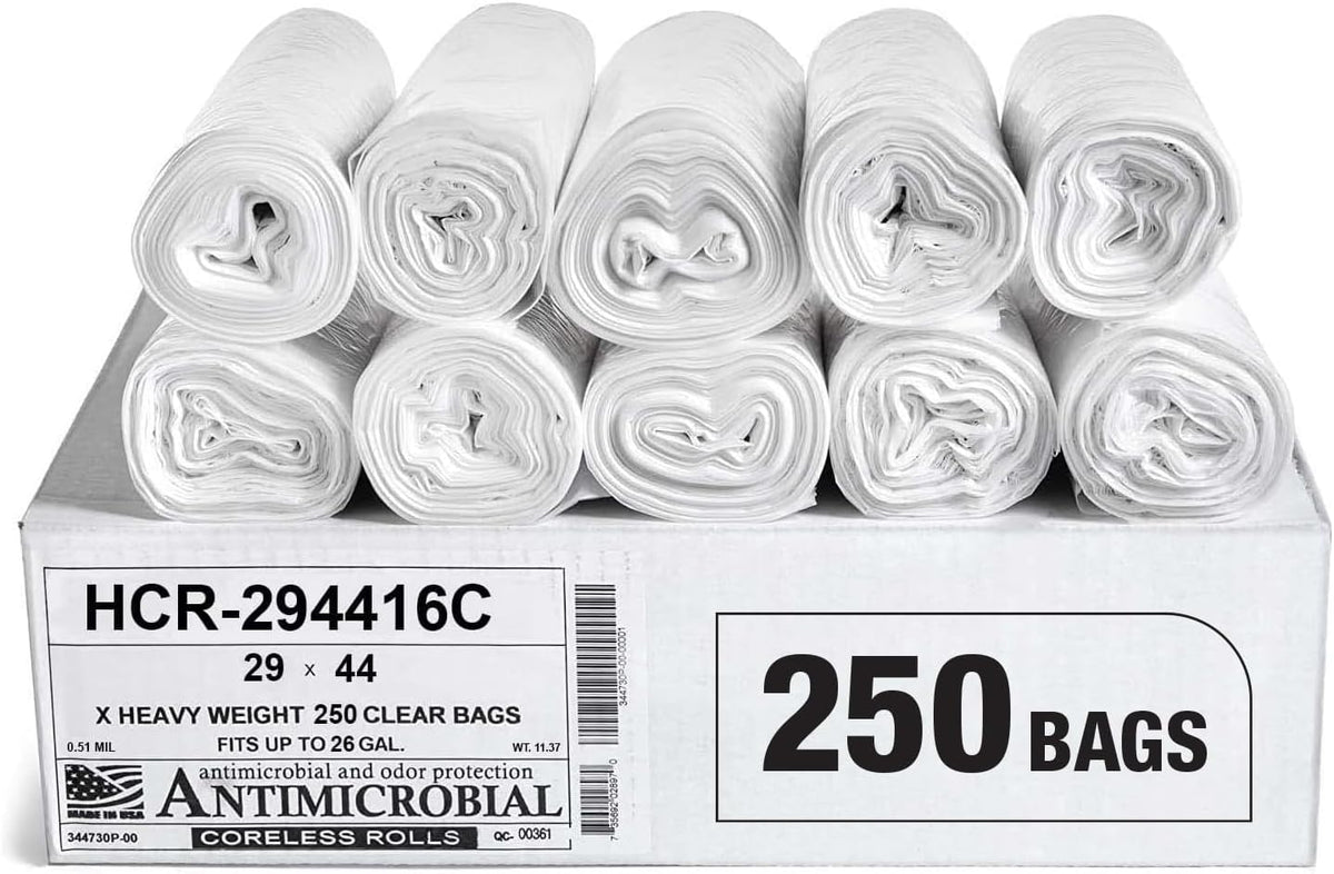 Aluf Plastics High Density Trash Bags, 26 Gallon, 1000 Count, 16 Micron (eq), 29" x 44", Clear, for Bathroom, Office, Industrial, Commercial, Janitorial, Municipal, Recycling