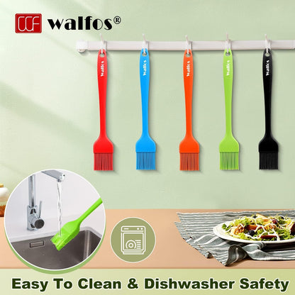 Walfos Silicone Pastry Brush, 600℉ Heat Resistasnt Basting Oil Butter Sauce Brush for Baking,BBQ Grill,Kitchen Cooking,BPA Free and Dishwasher Safe (5 Pcs)