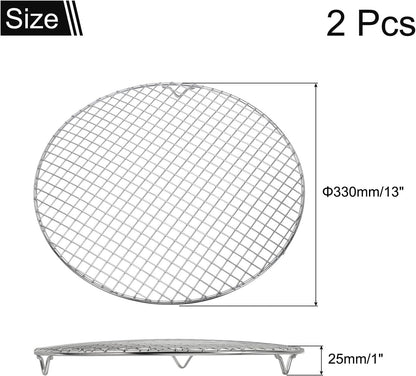 uxcell 2 Pcs Round Cooking Rack with Legs, Dia 13 Inch 304 Stainless Steel Barbecue Grill for Cooking Baking Barbecue Air Fryer Racks, Silver